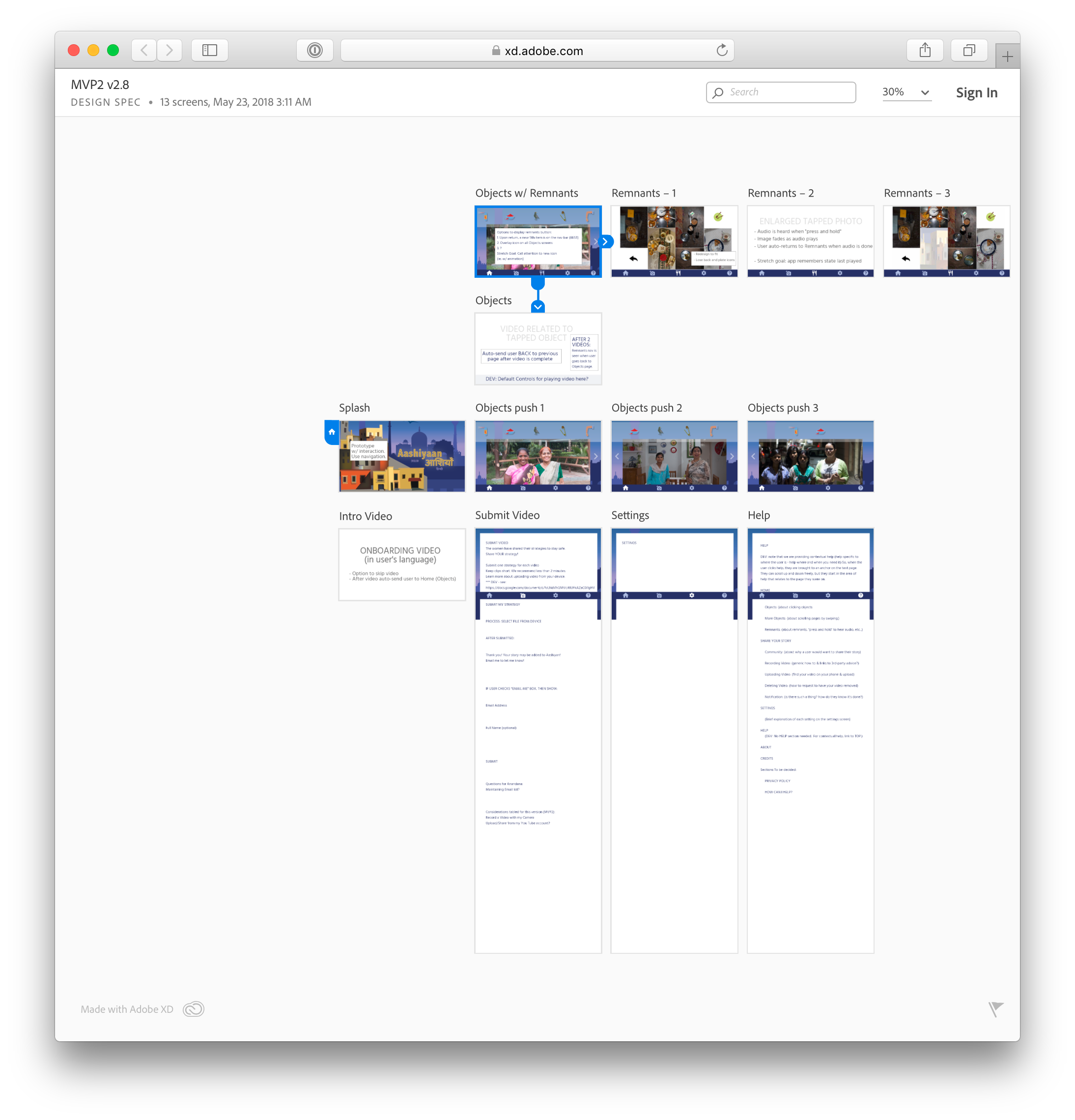 Low fidelity artboards in an Adobe XD document