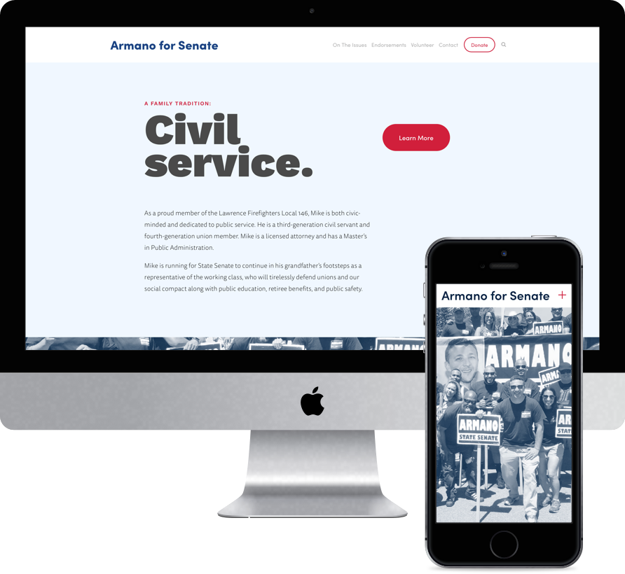 Mockup of Armano website on an iMac & an iPhone