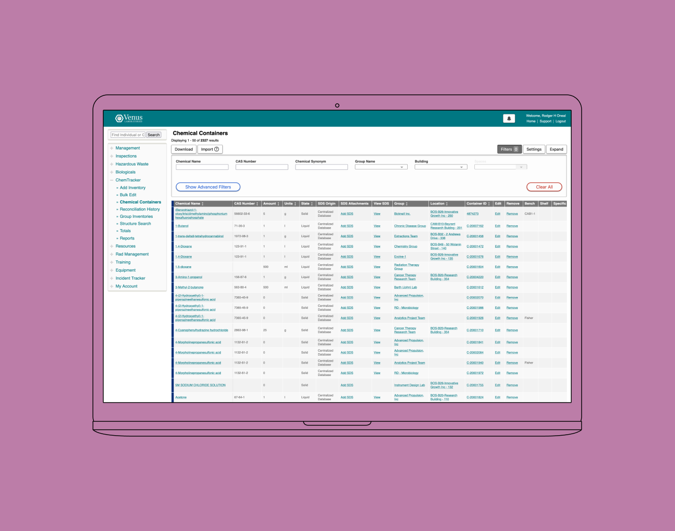 A demo site for the SciSure Health & Safety product, featuring a full-width responsive theme. The page is titled 